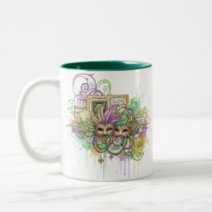Splatter Mardi Gras collage Two-Tone Coffee Mug