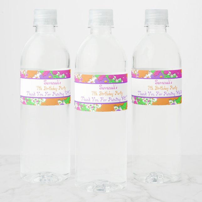 Splatter Paint Party Personalised Water Bottle Water Bottle Label (Bottles)