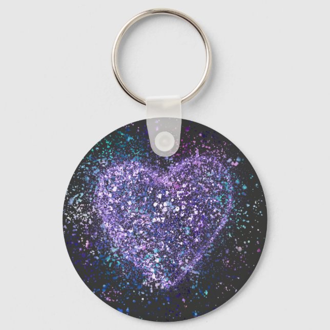 Splatter Paint Purple Heart  Key Ring (Front)