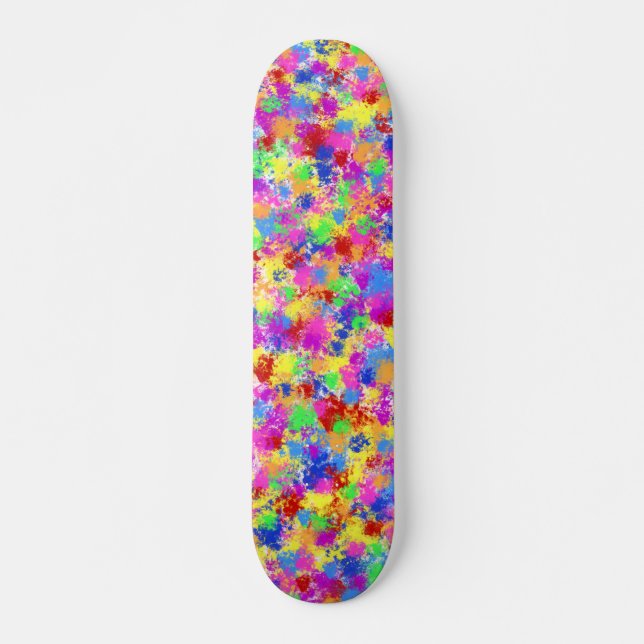 Splatter Paint Rainbow Bright Colourful Background Skateboard (Front)