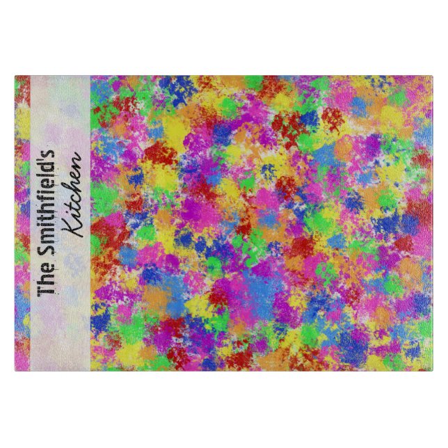 Splatter Paint Rainbow of Bright Colour Background Cutting Board (Front)