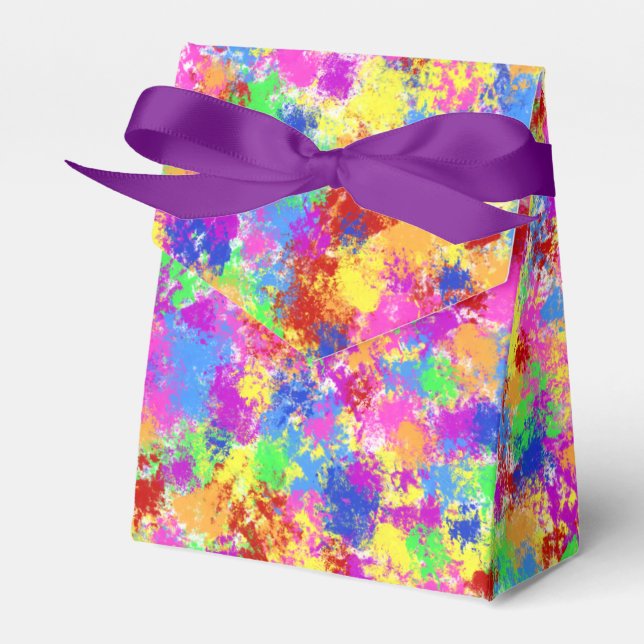 Splatter Paint Rainbow of Bright Colour Background Favour Box (Front Side)