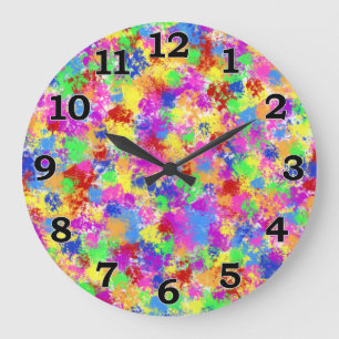 Splatter Paint Rainbow of Bright Colour Background Large Clock