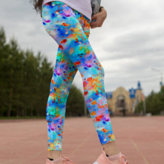 Splatter Paint Rainbow of Bright Colour Background Leggings