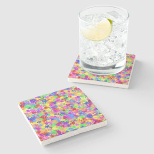 Splatter Paint Rainbow of Bright Colour Background Stone Coaster