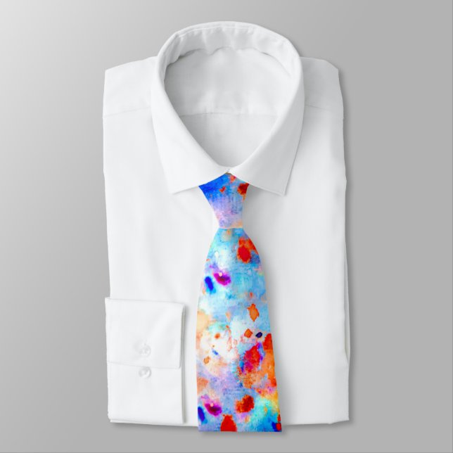 Splatter Paint Rainbow of Bright Colour Background Tie (Tied)