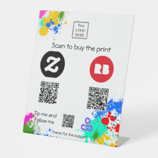 splatter paint Scan to Buy, Tip and Follow Pedestal Sign