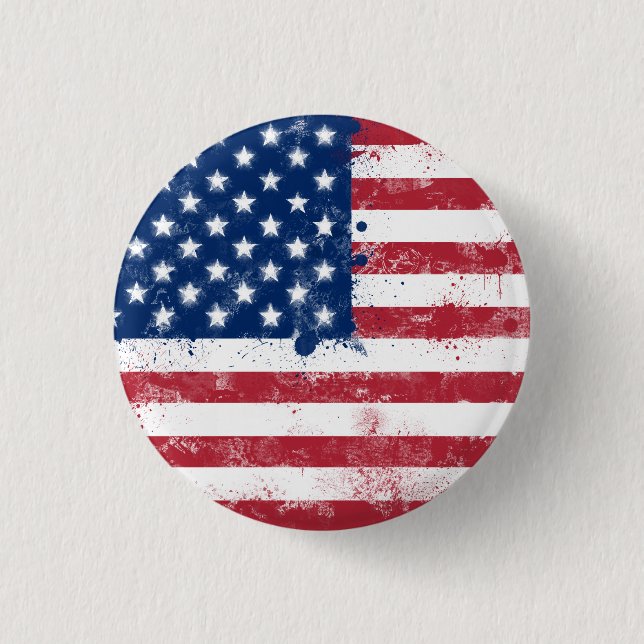 Splatter Painted American Flag 3 Cm Round Badge (Front)