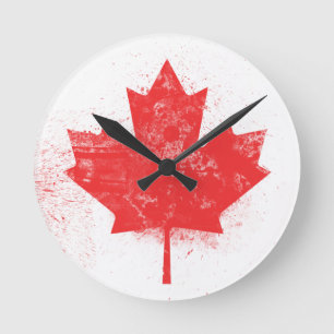Splatter Painted Flag of Canada Round Clock