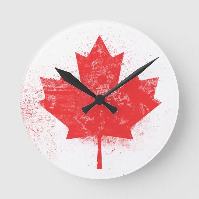 Splatter Painted Flag of Canada Round Clock (Front)