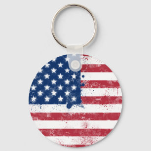 Splatter Painted Flag of the USA Key Ring