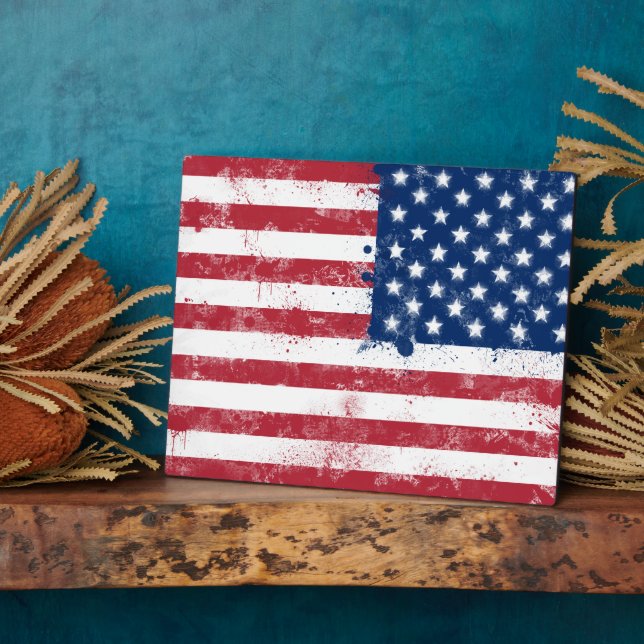 Splatter Painted Flag of the USA Plaque (Side)