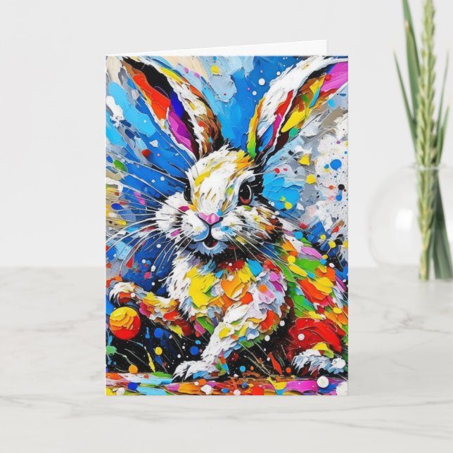 Splatter Palette Easter Bunny with Eggs Holiday Card (Front)