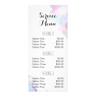 splatter salon service menu watercolor paint