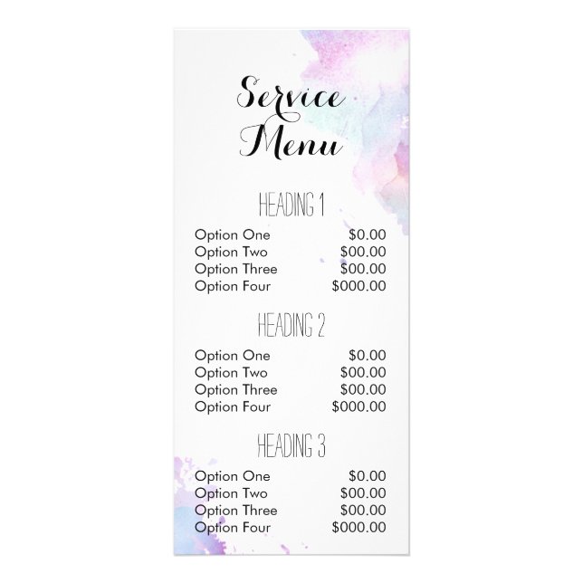 splatter salon service menu watercolor paint (Front)