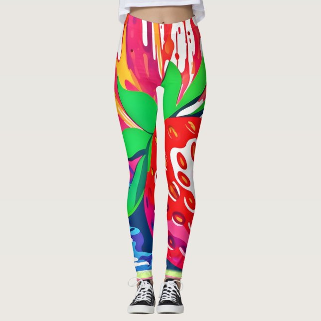 Splatter Strawberry Splash Leggings (Front)