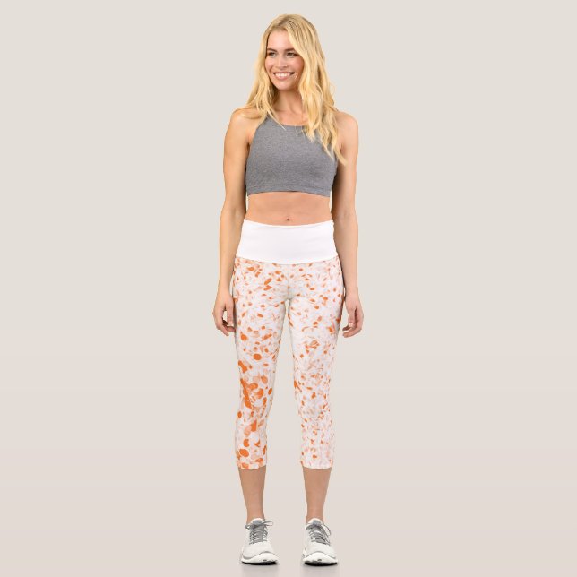 Splatter Texture - Orange Capri Leggings (Front)
