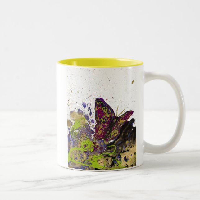 Splattered Butterfly Mug 11oz (White/Yellow) (Right)