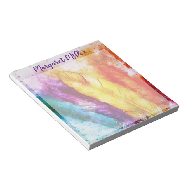 Splattered feathers personalised notepad (Angled)