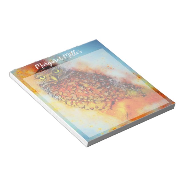 Splattered Owl personalised Notepad (Angled)