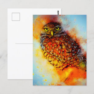 Splattered owl postcard