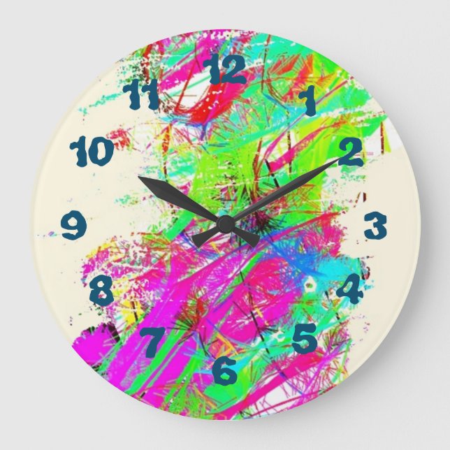 Splattered paint rainbow digital art creative large clock (Front)