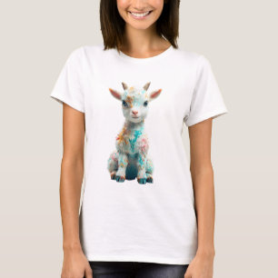 Splattered Pastel Baby Goat Whimsical Animal Women T-Shirt