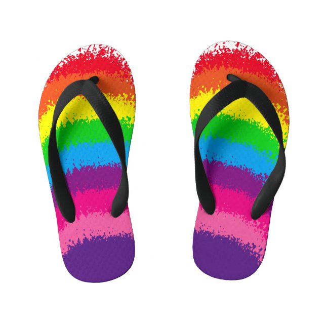 Splattered Rainbow Colours Design Kid's Thongs (Footbed)
