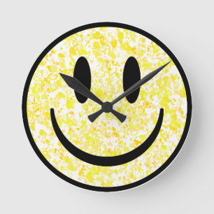Splattered Smiley Face Round Clock