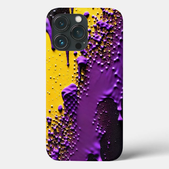 Splattered Yellow Purple Paint Dripping Abstract Case-Mate iPhone Case (Back)