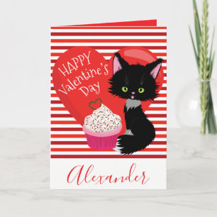 Splendid Cat Red and White Stripes Valentine’s Day Holiday Card