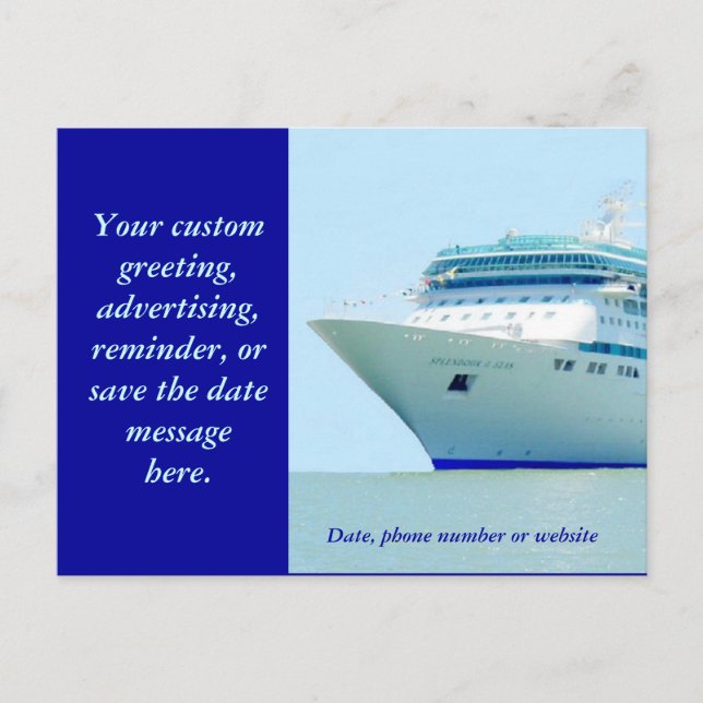 Splendid Cruise Ship 3 Custom Announcement Postcard (Front)