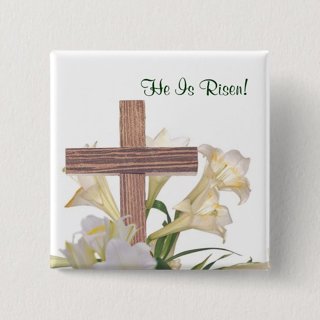 Splendid! Easter Lilies & Wooden Cross 15 Cm Square Badge (Front)
