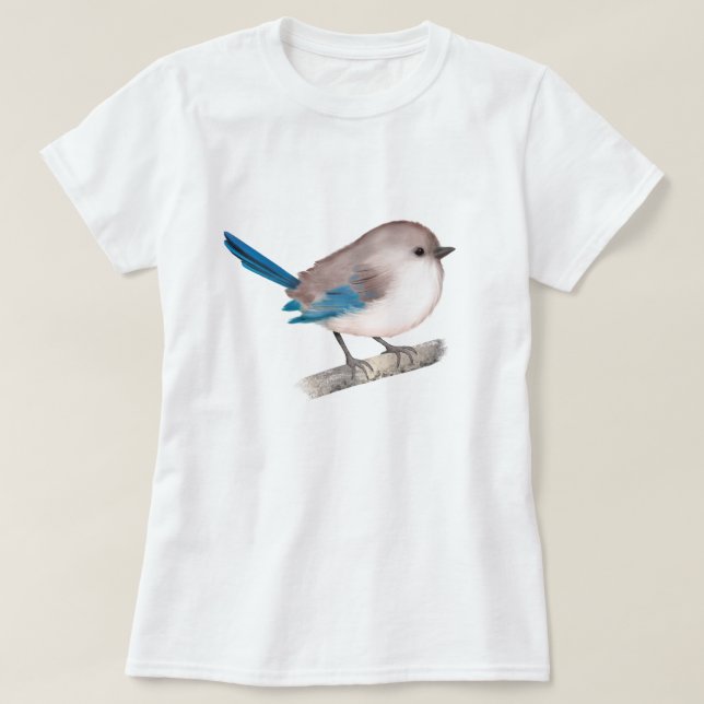 Splendid Fairy Wren Bird on Branch T-Shirt (Design Front)