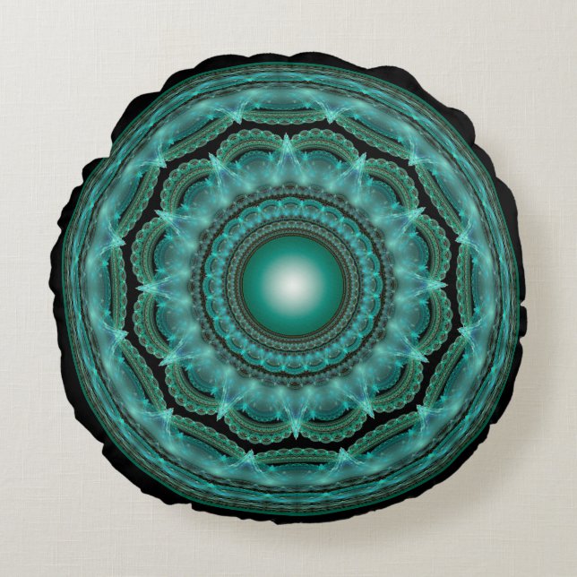 Splendid fractal glossy mandala round cushion (Front)
