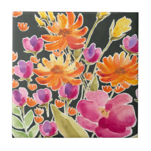 Splendid Gathering - Pink and Orange Flowers Ceramic Tile