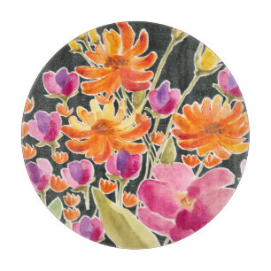 Splendid Gathering - Pink and Orange Flowers Cutting Board