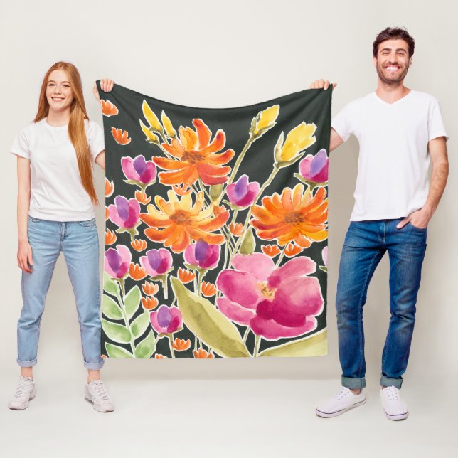 Splendid Gathering - Pink and Orange Flowers Fleece Blanket (In Situ)