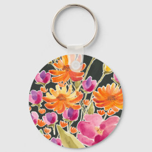 Splendid Gathering - Pink and Orange Flowers Key Ring