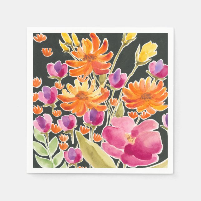 Splendid Gathering - Pink and Orange Flowers Napkin (Front)