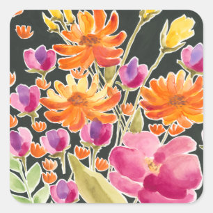 Splendid Gathering - Pink and Orange Flowers Square Sticker