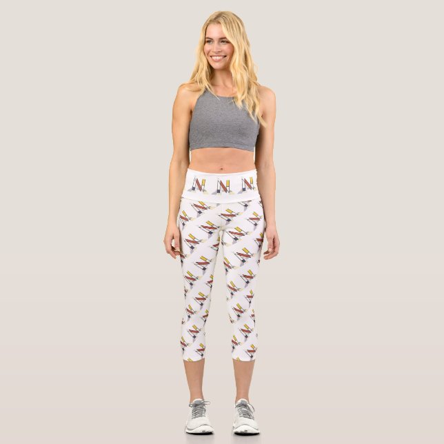 Splendid Neoplasticism Art Monogram. Letter N Capri Leggings (Front)