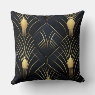 Splendid Night - Gold and Black Art Deco Cushion