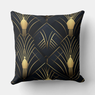 Splendid Night - Gold and Black Art Deco Cushion