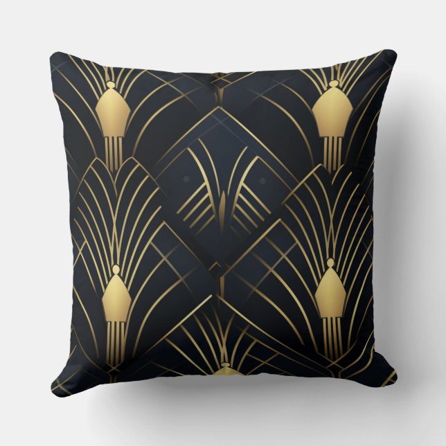 Splendid Night - Gold and Black Art Deco Cushion (Back)