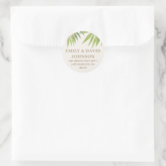 Splendid Summer Palm Tree Love Wedding Invitation Classic Round Sticker (Bag)