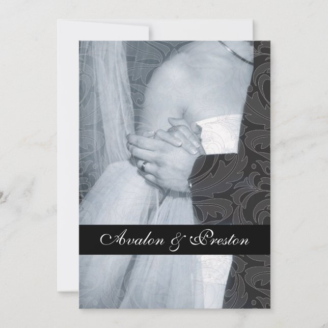 Splendid Vellum Scroll Damask Ribbon Invitation (Front)