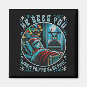Splendifulous Merry Krampus He Sees You Vintage Ho Magnet