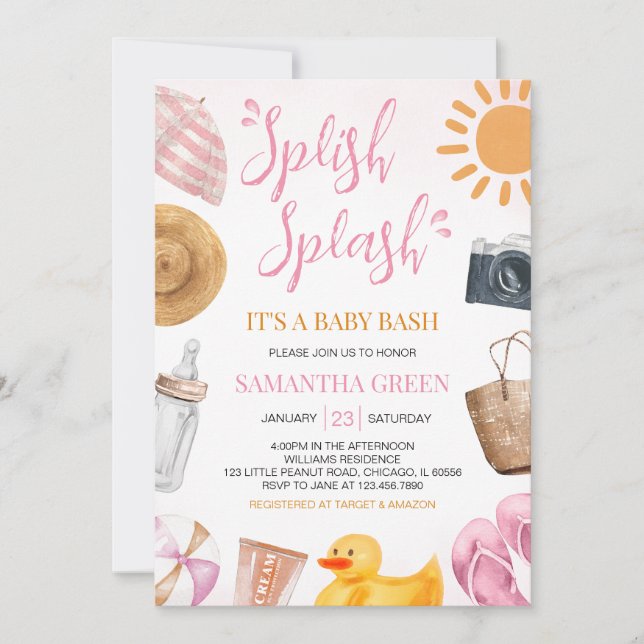 Splish Splash Baby Bash Girl Baby Shower Invitation (Front)