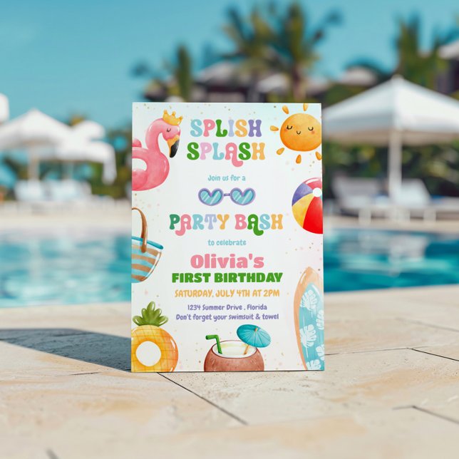 Splish Splash Birthday Bash Girl Pool Party Invitation (Creator Uploaded)